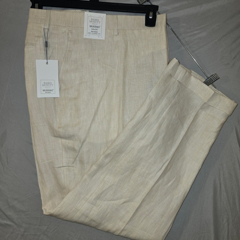 Baird McNutt Murano Linen Dress Pants 44x30 Mens Beige Zac Classic Fit Cuffed